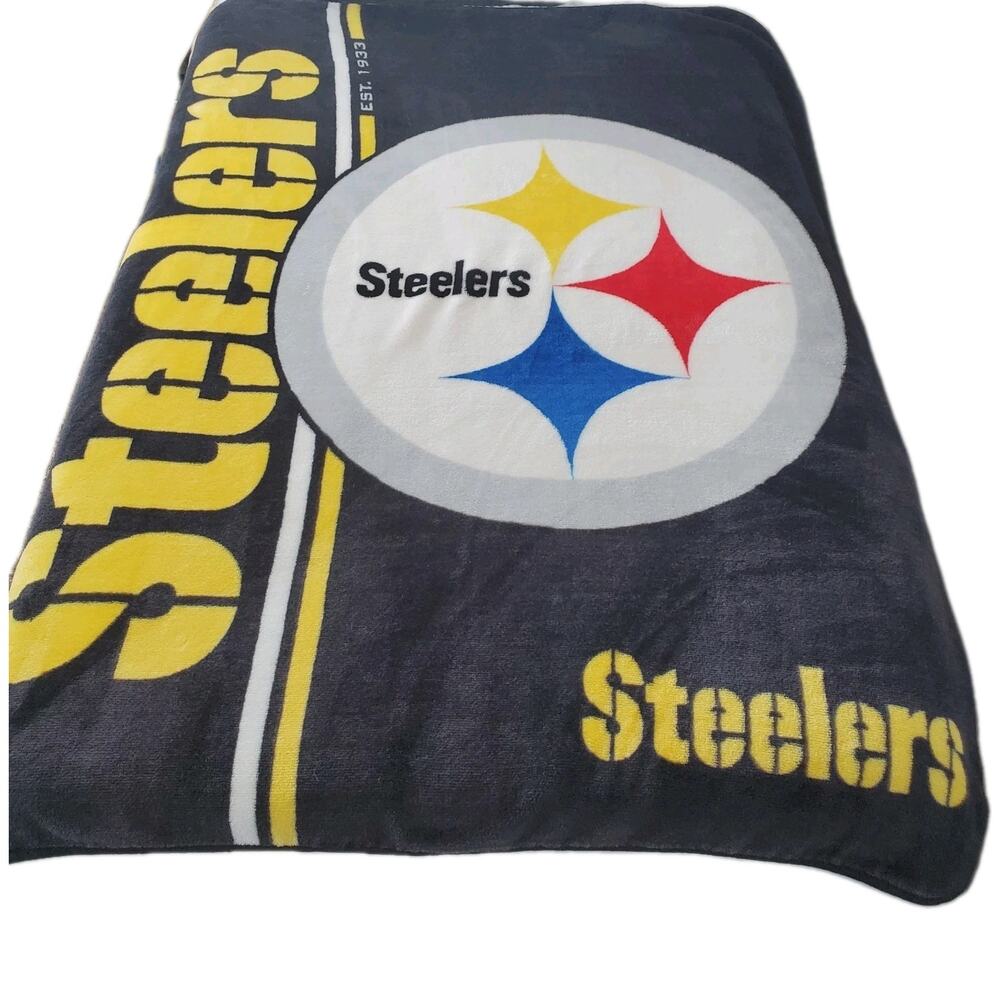 Northwest Make it Official Steelers Plush Blanket 60X48 Black LOGO Football